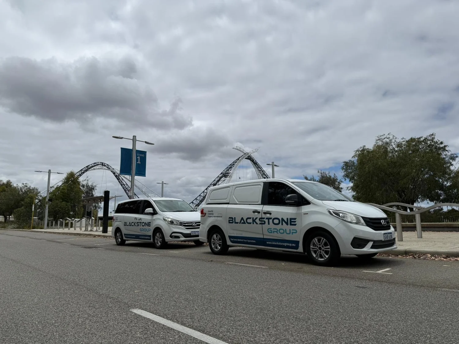 Blackstone Group service vehicles at Matagarup Bridge, Perth